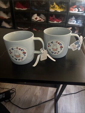 miffy Light Blue Ceramic Mugs with Floral Bunny Design (Set of 2)